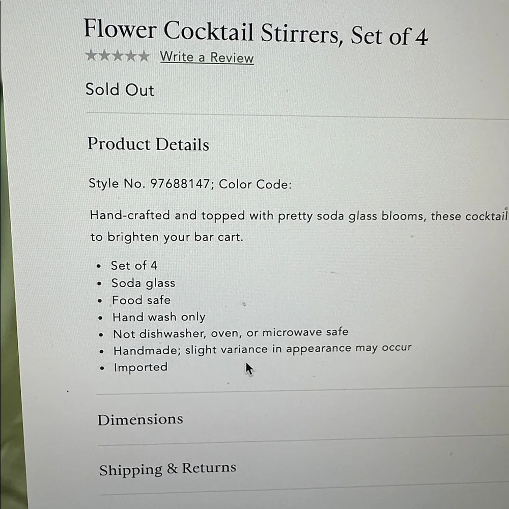Terrain for Anthropologie Colorful Glass Flower Stirrers NWT
